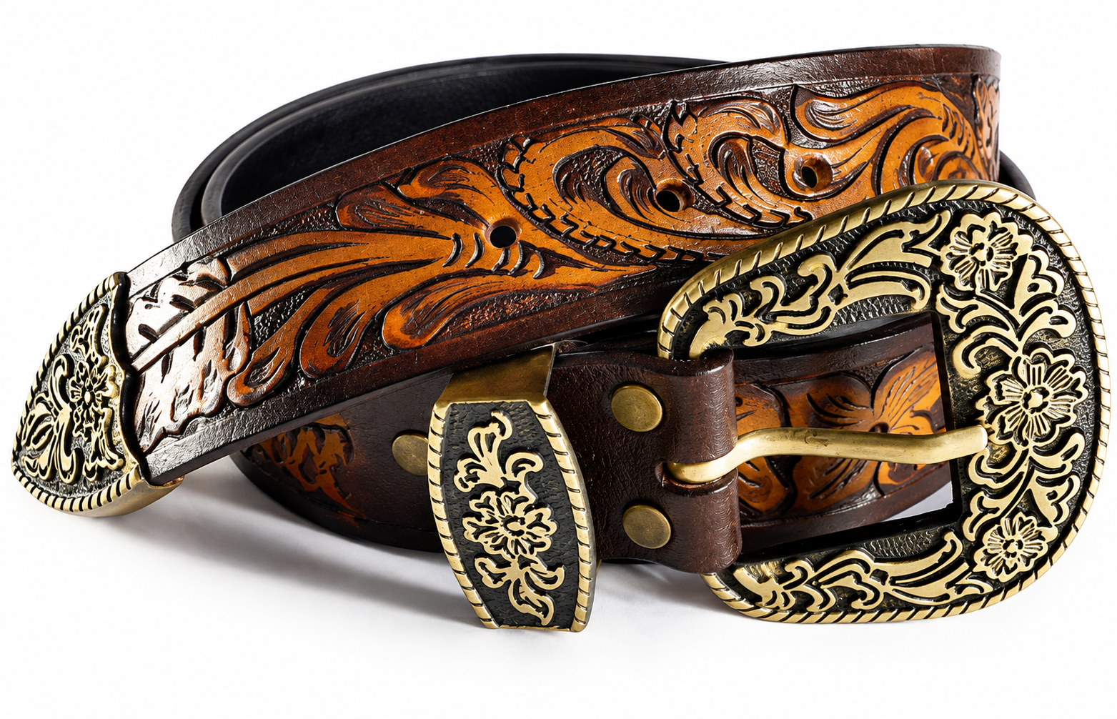 Heavy Western Floral Tooled Bridle Belt